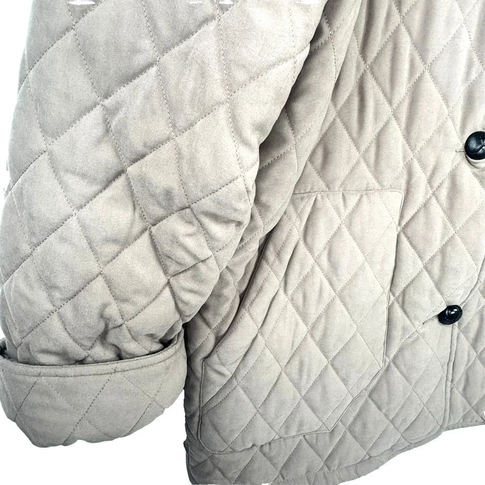 Evan‎ Picone Chore Coat Barn Jacket Quilted Fur Collar Black Beige Womens Sz S - Picture 5 of 7